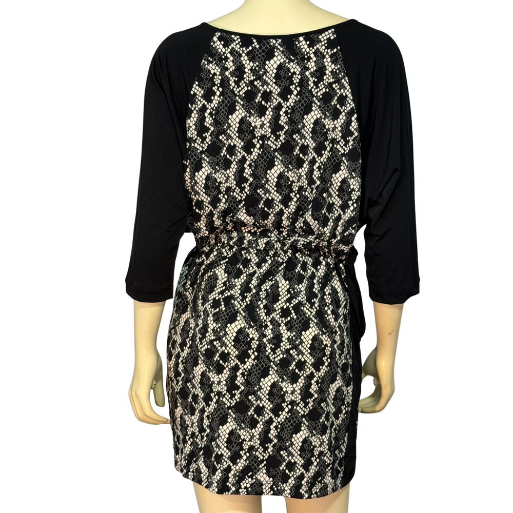 Banana Republic Sz M Pullover Blouson Dress Raglan Slvs B&W Snakeskin Knit New - Picture 3 of 10